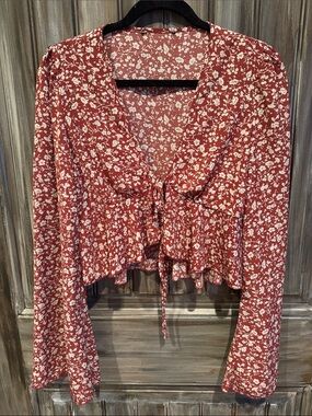 Floral Tie-Front Crop Top in Rust Floral
